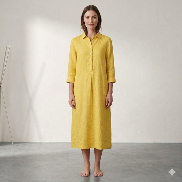 J. Jill Dresses & Skirts - J Jill Dress Women's Small Petite Yellow Linen Shirt Casual 3/4 Sleeve Lagenlook